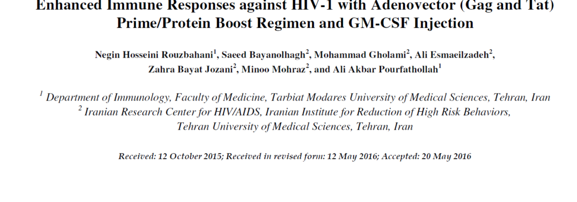 Enhanced Immune Responses against HIV-1 with Adenovector (Gag and Tat) Prime/Protein Boost Regimen and GM-CSF Injection